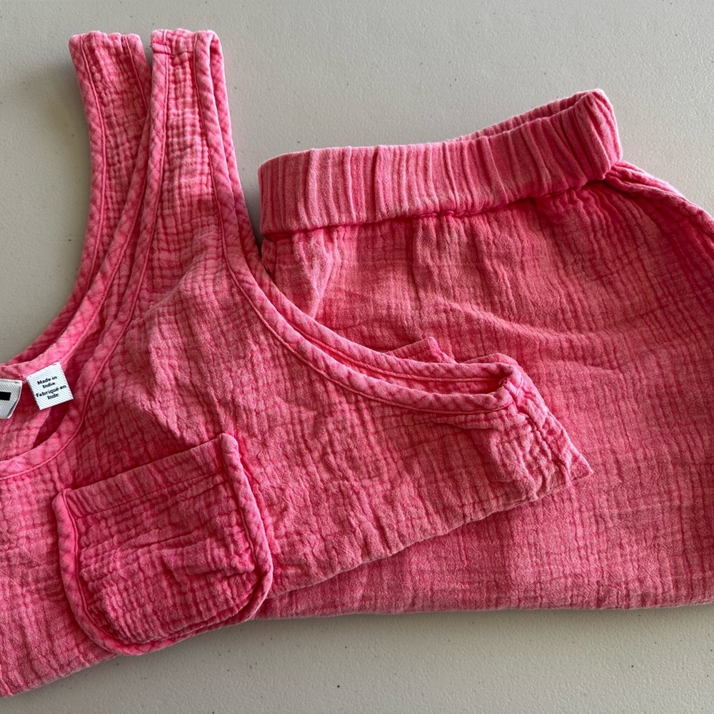 Pink Textured Tank and Shorts Set